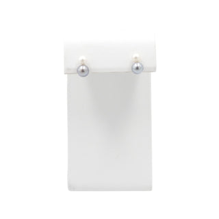 14K Yellow Gold Gray 7mm and White 5mm High Luster Freshwater Pearl Stud Earrings