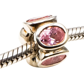 Pandora Pink Oval Lights Charm Sterling Silver Pink Zirconia Bead Retired