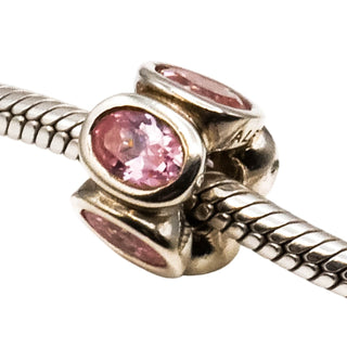Pandora Pink Oval Lights Charm Sterling Silver Pink Zirconia Bead Retired