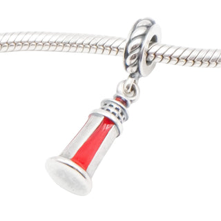 Pandora Lighthouse Dangle Charm Sterling Silver Red Enamel Nautical Bead – Retired