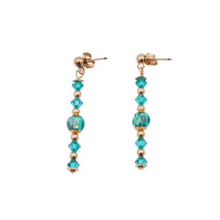 14K Gold Filled Green Crystal Bead 1.5 Inch Dangle Post Earrings