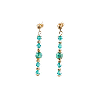 14K Gold Filled Green Crystal Bead 1.5 Inch Dangle Post Earrings