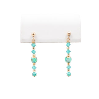 14K Gold Filled Green Crystal Bead 1.5 Inch Dangle Post Earrings