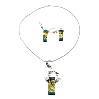 Handmade Art Glass Sterling Silver Pendant Necklace And Matching Earrings Set