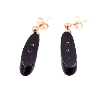 14K Yellow Gold Black Coral 0.9 Inch Drop Earrings