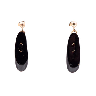 14K Yellow Gold Black Coral 0.9 Inch Drop Earrings