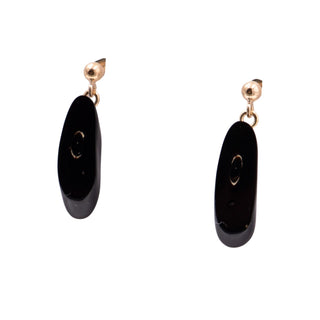 14K Yellow Gold Black Coral 0.9 Inch Drop Earrings