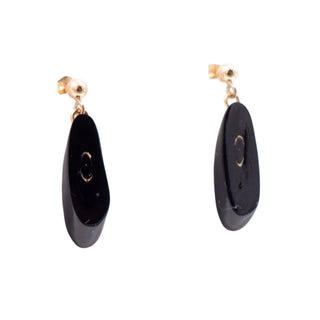 14K Yellow Gold Black Coral 0.9 Inch Drop Earrings