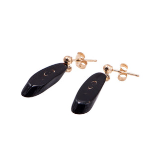 14K Yellow Gold Black Coral 0.9 Inch Drop Earrings