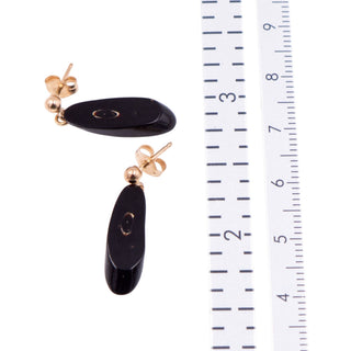 14K Yellow Gold Black Coral 0.9 Inch Drop Earrings