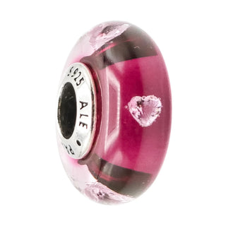 Pandora Rare Retired Cerise Heart Murano Glass Sterling Silver Charm With Clear Zirconia