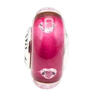 Pandora Rare Retired Cerise Heart Murano Glass Sterling Silver Charm With Clear Zirconia