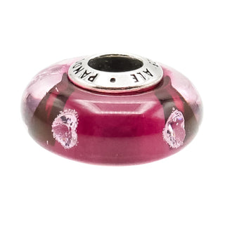 Pandora Rare Retired Cerise Heart Murano Glass Sterling Silver Charm With Clear Zirconia