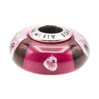 Pandora Rare Retired Cerise Heart Murano Glass Sterling Silver Charm With Clear Zirconia