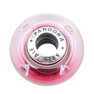 Pandora Rare Retired Cerise Heart Murano Glass Sterling Silver Charm With Clear Zirconia