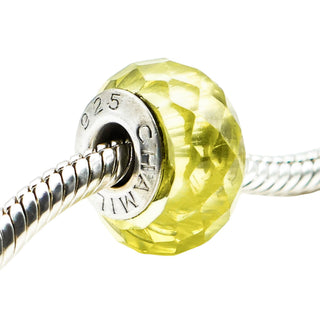 Chamilia Jeweled Collection Faceted Light Green Murano Glass Sterling Silver Charm Bead
