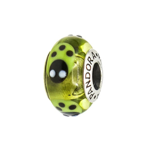 Pandora Rare Retired Green Ladybug Murano Glass Sterling Silver Charm