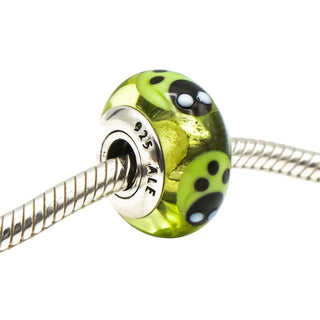 Pandora Rare Retired Green Ladybug Murano Glass Sterling Silver Charm