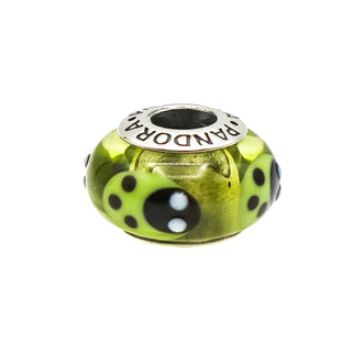 Pandora Rare Retired Green Ladybug Murano Glass Sterling Silver Charm