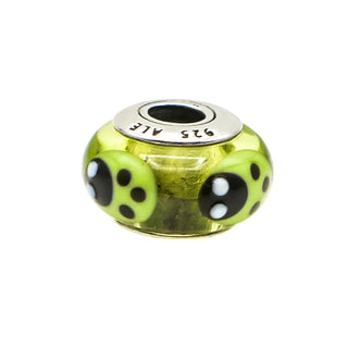Pandora Rare Retired Green Ladybug Murano Glass Sterling Silver Charm