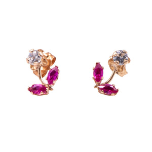 Ruby 14K Yellow Gold Floral CZ 0.34 Inch Stud Earrings