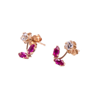 Ruby 14K Yellow Gold Floral CZ 0.34 Inch Stud Earrings
