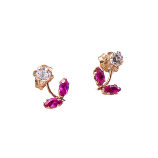 Ruby 14K Yellow Gold Floral CZ 0.34 Inch Stud Earrings