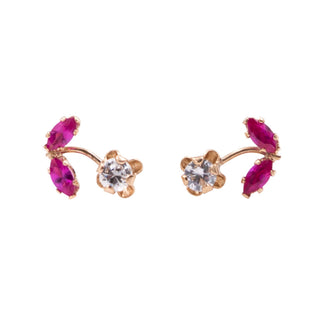 Ruby 14K Yellow Gold Floral CZ 0.34 Inch Stud Earrings