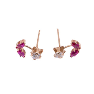 Ruby 14K Yellow Gold Floral CZ 0.34 Inch Stud Earrings