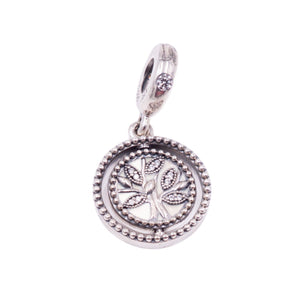 Pandora Retired Spinning Tree of Life Sterling Silver CZ Enamel Family Dangle