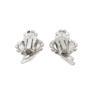 Vintage Rhinestone Clip Earrings Heart Baguette Crystal Silver Tone 1.25"