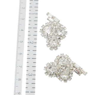 Vintage Rhinestone Clip Earrings Heart Baguette Crystal Silver Tone 1.25"