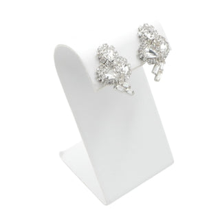 Vintage Rhinestone Clip Earrings Heart Baguette Crystal Silver Tone 1.25"