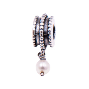 Pandora Rare Retired Beveled Pearl Sterling Silver Freshwater Pearl Dangle Charm