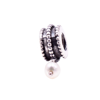 Pandora Rare Retired Beveled Pearl Sterling Silver Freshwater Pearl Dangle Charm
