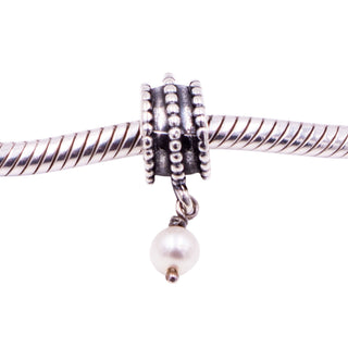 Pandora Rare Retired Beveled Pearl Sterling Silver Freshwater Pearl Dangle Charm