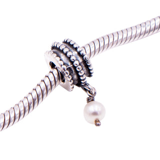 Pandora Rare Retired Beveled Pearl Sterling Silver Freshwater Pearl Dangle Charm