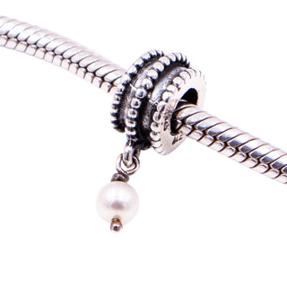 Pandora Rare Retired Beveled Pearl Sterling Silver Freshwater Pearl Dangle Charm