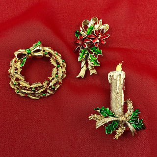 Lot of 3 Vintage Gerry's Silver Tone Christmas Brooches