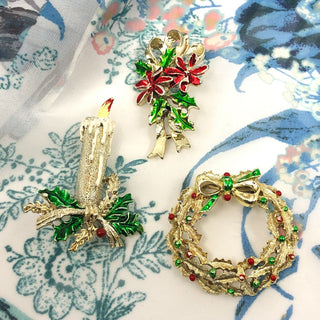 Lot of 3 Vintage Gerry's Silver Tone Christmas Brooches