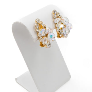 Vintage Juliana D&E AB Crystal Cha Cha Rhinestone Clip On Earrings Gold Plate