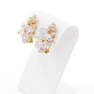 Vintage Juliana D&E AB Crystal Cha Cha Rhinestone Clip On Earrings Gold Plate