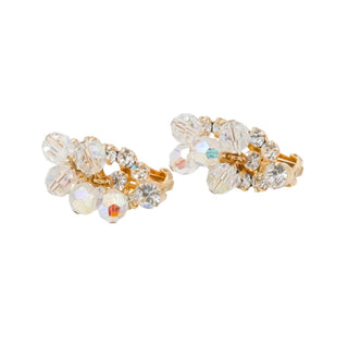 Vintage Juliana D&E AB Crystal Cha Cha Rhinestone Clip On Earrings Gold Plate