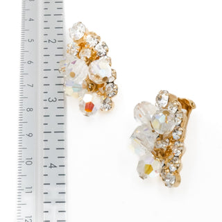 Vintage Juliana D&E AB Crystal Cha Cha Rhinestone Clip On Earrings Gold Plate