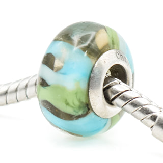 Chrysalis Blue Green White Murano Glass Charm With Sterling Silver Core