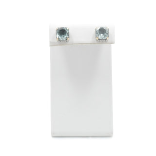 Aquamarine Cushion Cut Stud Earrings Sterling Silver 18K Gold Accent Designer Style