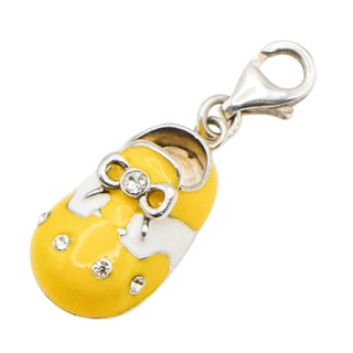 Sterling Silver Yellow Enamel Baby Shoe Dangle Charm with Crystals