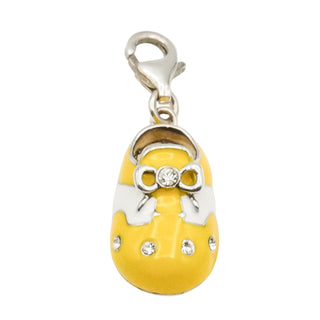 Sterling Silver Yellow Enamel Baby Shoe Dangle Charm with Crystals