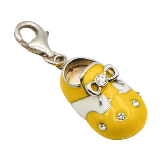 Sterling Silver Yellow Enamel Baby Shoe Dangle Charm with Crystals