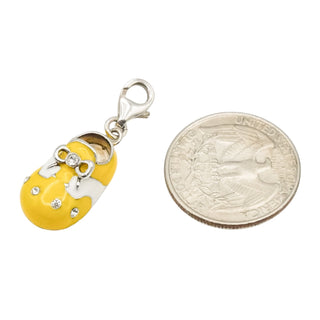 Sterling Silver Yellow Enamel Baby Shoe Dangle Charm with Crystals